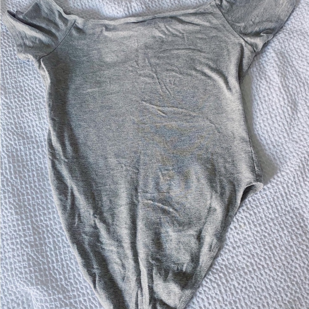grey off the shoulder body suit